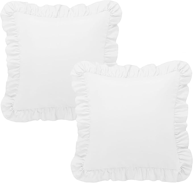 KKJIAF Ruffle Pillow Cases 24x24 Inches, White Square Ruffled Pillow Covers Set of 2, Microfiber Wrinkle Resistant Pillow Shams with Envelope Closure for Sofa Bed Living Room