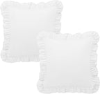 KKJIAF Ruffle Pillow Cases 26x26 Inches, White Square Ruffled Pillow Covers Set of 2, Microfiber Wrinkle Resistant Pillow Shams with Envelope Closure for Sofa Bed Living Room
