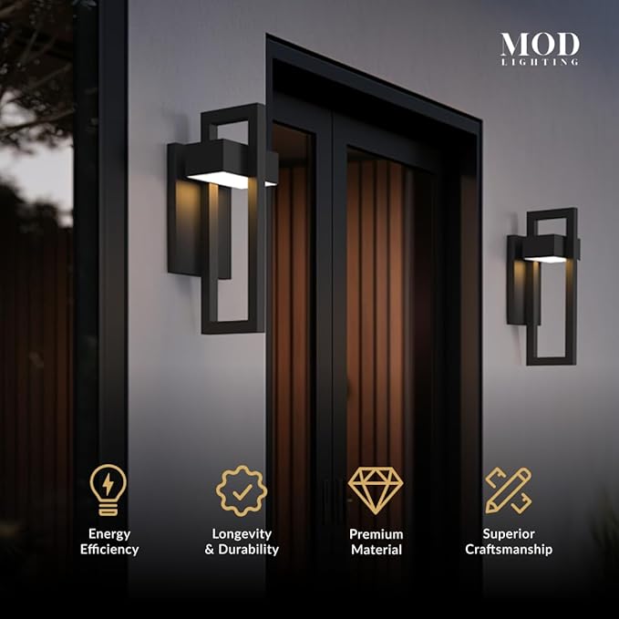 𝗠𝗢𝗗 𝗟𝗜𝗚𝗛𝗧𝗜𝗡𝗚 Terri | Modern Outdoor Wall Lights LED 10W, Exterior Wall Sconce Lights, Stainless Steel Outdoor Light Fixture, Waterproof IP65, 1 Pack (Black | Cool White 6000K | Small 14")