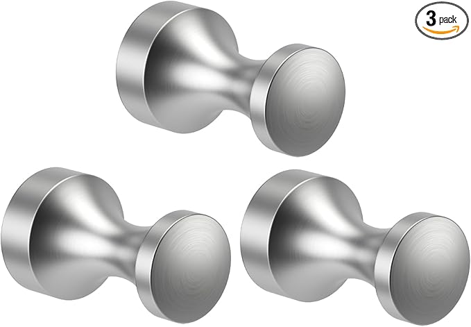 Epock Towel Hooks for Bathrooms Set of 3, Screw-in Stainless Steel Robe Coat Clothes Hook Bathroom & Kitchen Round Style Small Wall Hooks Rustproof -Brushed Silver