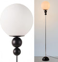 Modern Glass Floor Lamp for Bedroom, 63'' Vintage Mid-Century Floor Lamp with Milky White Frosted Glass Globe Shade for Living Room Corner, Slim Standing Reading Lamp for Office Decor (Black)