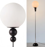 Modern Glass Floor Lamp for Bedroom, 63'' Vintage Mid-Century Floor Lamp with Milky White Frosted Glass Globe Shade for Living Room Corner, Slim Standing Reading Lamp for Office Decor (Black)