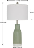 24.5″ Ceramic Table Lamps Set of 2, Modern Farmhouse Bedside Lamps for Bedroom Nightstand, Small Light Green Lamp for Living Room End Table (2 LED Bulbs Included)