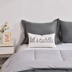 Sunkifover Decorative Rectangle Pillow Covers 12x20 Inches, Soft Solid Lumbar Pillowcase, Embroidered Rectangular Cushion Covers with Let's Cuddle Quote for Bed, Bedroom (Color Grey)