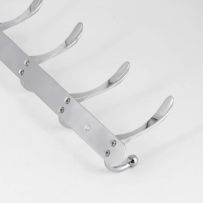 Wall Mounted Coat Rack - 5 Tri Hooks, Heavy Duty, Metal Coat Hook Rail for Coat Hat Towel Purse Robes Mudroom Bathroom Entryway (Chrome)