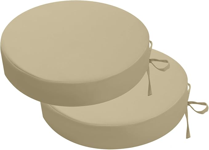 idee-home Outdoor Bistro Chair Cushions, 15”x15”x 3” Thick Outdoor Round Seat Cushions Set of 2 with Ties, Waterproof Round Patio Furniture for Garden