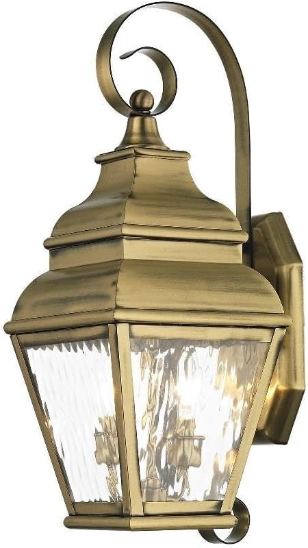Livex Lighting 2602-01 Transitional Two Light Outdoor Wall Lantern from Exeter Collection Finish, Antique Brass