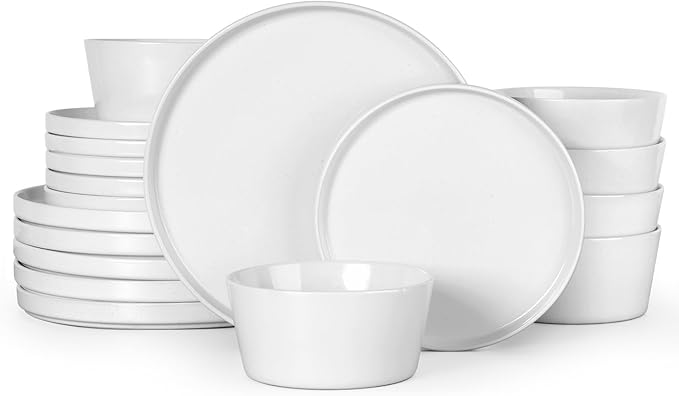 Herogo 18 Pieces Stoneware Dinnerware Dishes Set for 6, Dinner Plates and Bowls Sets, Reactive Glaze, Chip & Crack Resistant, Microwave & Dishwasher Safe, Speckled White