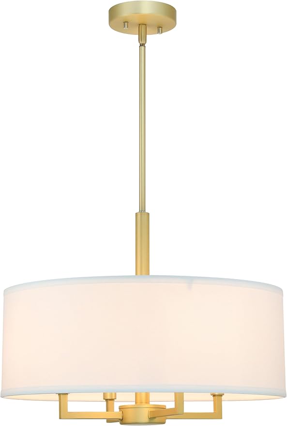 XiNBEi Lighting Pendant Light, Modern 4 Light Drum Pendant Lighting Adjustable Hanging Chandelier Ceiling Light for Living & Dining Room Satin Brass Finish XB-P1296-SB