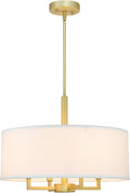 XiNBEi Lighting Pendant Light, Modern 4 Light Drum Pendant Lighting Adjustable Hanging Chandelier Ceiling Light for Living & Dining Room Satin Brass Finish XB-P1296-SB