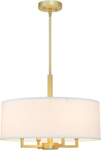 XiNBEi Lighting Pendant Light, Modern 4 Light Drum Pendant Lighting Adjustable Hanging Chandelier Ceiling Light for Living & Dining Room Satin Brass Finish XB-P1296-SB