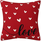 Valentines Day Decor-Throw Pillow Covers 18x18 in Set of 4,Valentine Linen Pillow Case with Red Heart Love You More for Large Couch Sofa Home Indoor Outdoor Holiday Decorations