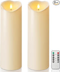 Homemory 4"x12" Outdoor Waterproof Flameless Candles with Timers and Remote Control, Battery Operated Candles, LED Plastic Candles, Dark Ivory, Set of 2