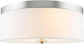 Kira Home Walker 15" Mid-Century Modern 3-Light Flush Mount Ceiling Light, White Fabric Shade + Round Glass Diffuser, Brushed Nickel Finish