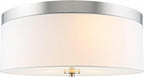 Kira Home Walker 15" Mid-Century Modern 3-Light Flush Mount Ceiling Light, White Fabric Shade + Round Glass Diffuser, Brushed Nickel Finish