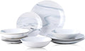 Bestone 12 Pieces Round Kitchen Dinnerware Sets,Plates and Bowls sets,Dishes, Plates, Bowls, Dish Set，Plates and Bowls,Service for 4, Blue and White Marble