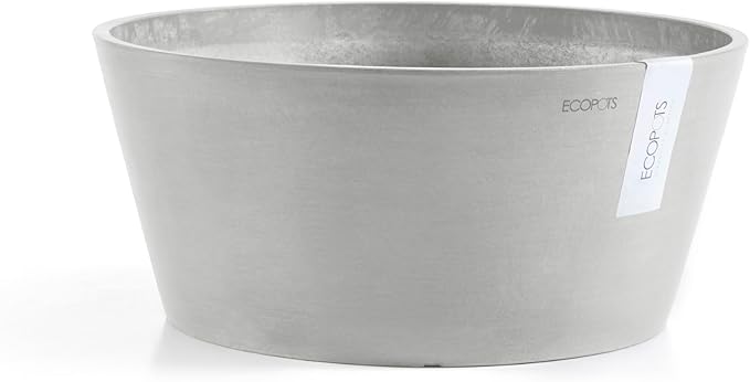 Ecopots Frankfurt Durable Modern Round Indoor/Outdoor Recycled-Based Composite Flower Pot Planter, White Grey, 12"