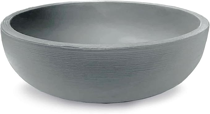 Crescent Garden Orinoco Planter Bowl – Double-Walled Resin Pot for Succulents, Flowers Without Drain Hole - 21" W x 8.25" H (Weathered Concrete)