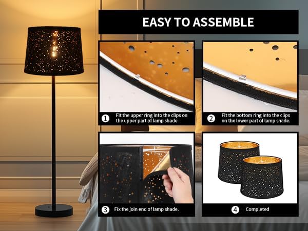 ALUCSET Drum Large Lampshades Set of 2, Stars Hollow Black Lamp Shade 13" Top X 15" Bottom X 11" High, Lamp Shades for Living Room Home Decor, Assembly Required Spider Fitter