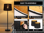ALUCSET Drum Large Lampshades Set of 2, Stars Hollow Black Lamp Shade 13" Top X 15" Bottom X 11" High, Lamp Shades for Living Room Home Decor, Assembly Required Spider Fitter