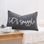 Sunkifover Let's Snuggle Decorative Lumbar Pillow Cover - 12x20 Inch Dark Grey Cotton Embroidery Throw Pillowcase for Bed, Bedroom, Living Room, Home Decor