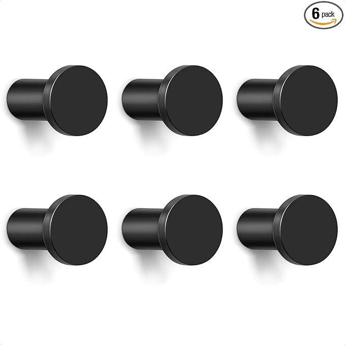 Metal Wall Hooks for Hanging,6 Coat Hooks Wall Mount,Heavy Duty Black Decorative Hooks for Cubicle Entryway,Bathroom Shower Hand Towel Hooks Hangers for Clothes Robe (Round)