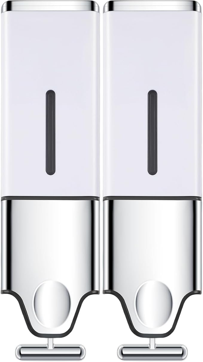 2-in-1 Quadrate Dispensers for The Shower,Shower soap Dispenser,Conditioner Dispenser, Shampoo Dispenser,No Drilled Wall Mounted Distributor,Hotel,Bathroom,Home (Double, White)