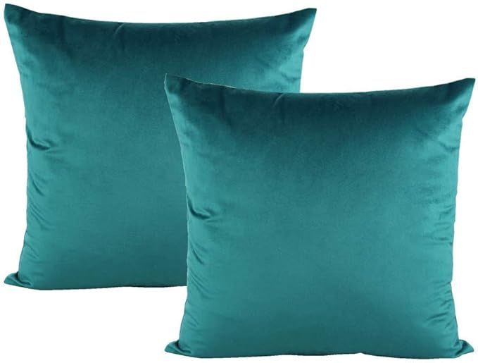 Teal Decor Throw Pillow Covers Soft Solid Square Velvet Decorative Couch Cushion Covers Cozy Pillow Cases Home Decoration for Patio Sofa Bedroom Office Car 18x18 Set of 2