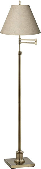 360 Lighting Westbury Traditional Swing Arm Floor Lamp Adjustable Height 70" Tall Antique Brass Fine Burlap Cotton Blend Fabric Empire Shade Decor for Living Room Reading House Bedroom Home