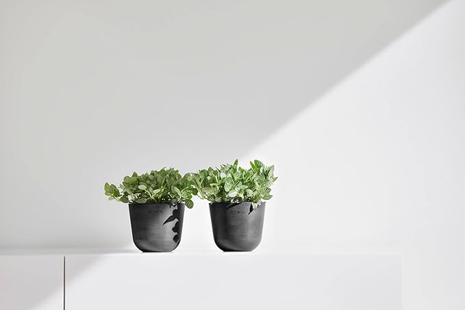 Ecopots Oslo Mini Durable Modern Round Indoor/Outdoor Recycled-Based Composite Flower Pot Planter, Dark Grey, 4.5"