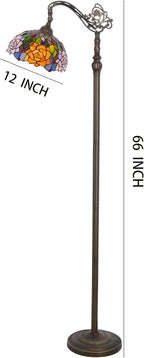 Tiffany Floor Lamp Stained Glass Orange Red Rose Flower Style Arched Reading Light Gooseneck Adjustable Corner Standing Lamp 12X16X66 Inch for Bedroom Living Room Home Office