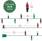 GlowVibe Red White and Green Christmas Lights, 19ft 70 LED Faceted C5 Glass Bulb Outdoor String Lights, Extendable Green Wire for Indoor Xmas Tree Garden Patio 120V ETL Certified