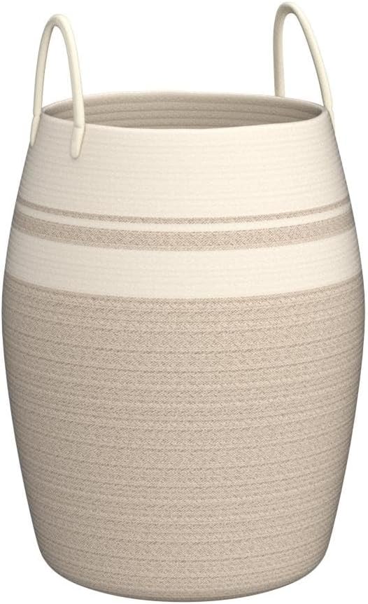 OIAHOMY Laundry Hamper Woven Cotton Rope Large Clothes Hamper 25.6" Height Tall Laundry Basket with Extended Cotton Handles for Storage Clothes Toys in Bedroom, Bathroom, Foldable (Yellow variegated)