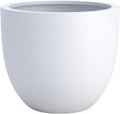DTY Signature Mount Belford Lightweight and Durable Modern Fiberstone Egg Shaped Planter for Indoor Outdoor Drainage Hole & Rubber Plug Weather Resistant, 15" H x 18" Dia, 5.5" Opening - Large, White