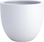 DTY Signature Mount Belford Lightweight and Durable Modern Fiberstone Egg Shaped Planter for Indoor Outdoor Drainage Hole & Rubber Plug Weather Resistant, 15" H x 18" Dia, 5.5" Opening - Large, White