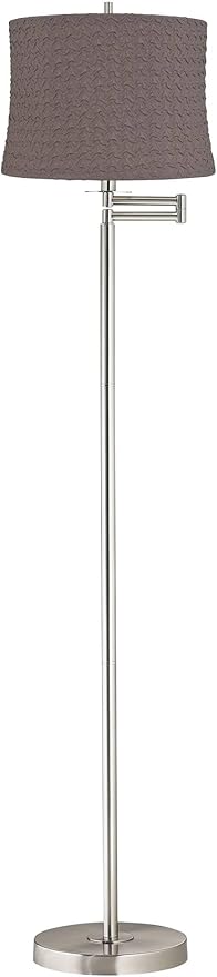 360 Lighting Druckman Modern 60 1/2" Tall Standing Floor Lamp Skinny Adjustable Swing Arm Pole Silver Metal Brushed Nickel Finish Living Room Bedroom House Reading Office Sierra Gray Drum Shade