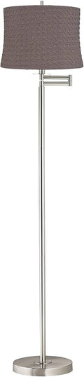 360 Lighting Druckman Modern 60 1/2" Tall Standing Floor Lamp Skinny Adjustable Swing Arm Pole Silver Metal Brushed Nickel Finish Living Room Bedroom House Reading Office Sierra Gray Drum Shade