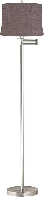 360 Lighting Druckman Modern 60 1/2" Tall Standing Floor Lamp Skinny Adjustable Swing Arm Pole Silver Metal Brushed Nickel Finish Living Room Bedroom House Reading Office Sierra Gray Drum Shade