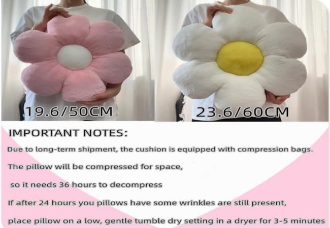 Green Flower Pillow, Daisy Shaped Throw Pillow 15.7In, Cute Seating Cushion for Home Decor