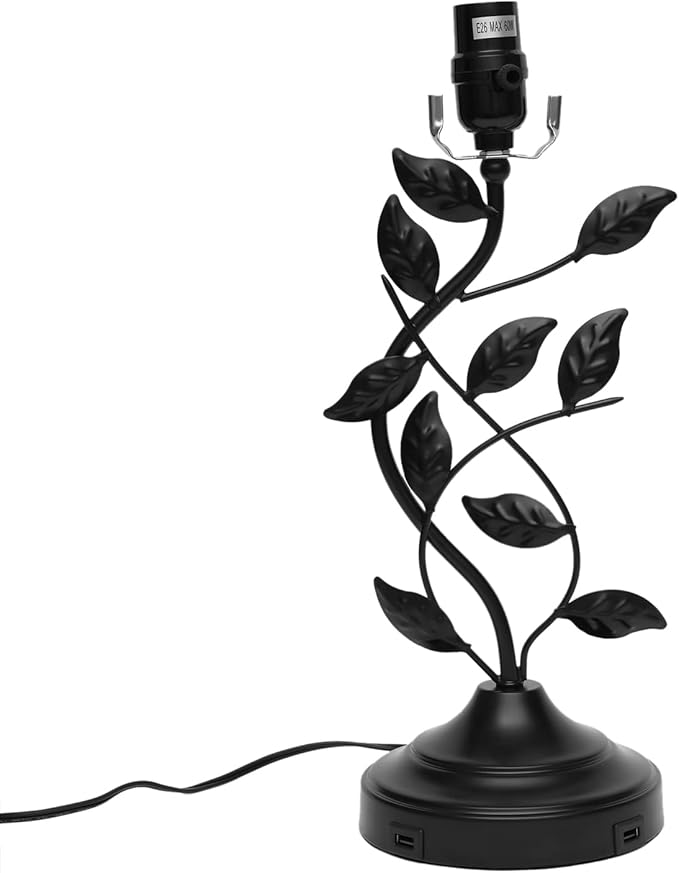 Eapmic Table Lamp with USB Ports,Bedside End Table Lamp Traditional Nightstand Desk Lamp Large Retro Leaf Lamp for Living Bedroom Office (Retro)