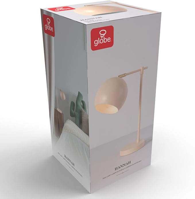 GLOBE Electric 52285 Hannah 18" Desk Lamp, Matte Pink, Brass Pivot Joint, in-Line On/Off Rotary Switch