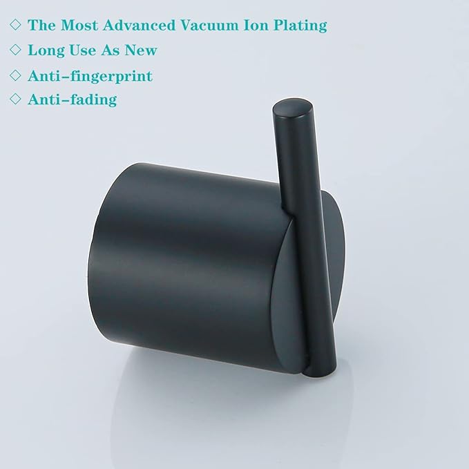 RANDOM Matte Black Towel Hooks 2 Pack 304 Stainless Steel Towel Rack Robe Hook for Bathroom Kitchen Hardware Accessories Wall Mounted Contemporary Style 96068-8MB.