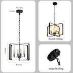 Farmhouse Crystal Chandelier,18 Inch Modern Geometric Rustic Vintage Hanging Pendant Ceiling Light Fixture for Dining Room Bedroom Kitchen Island Hallway Foyer Entryway