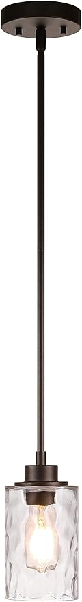 XiNBEi Lighting Pendant Lighting 1 Light Mini Pendant Light with Glass, Modern Adjustable Kitchen Hanging Ceiling Light Dark Bronze Finish XB-P1227-DB