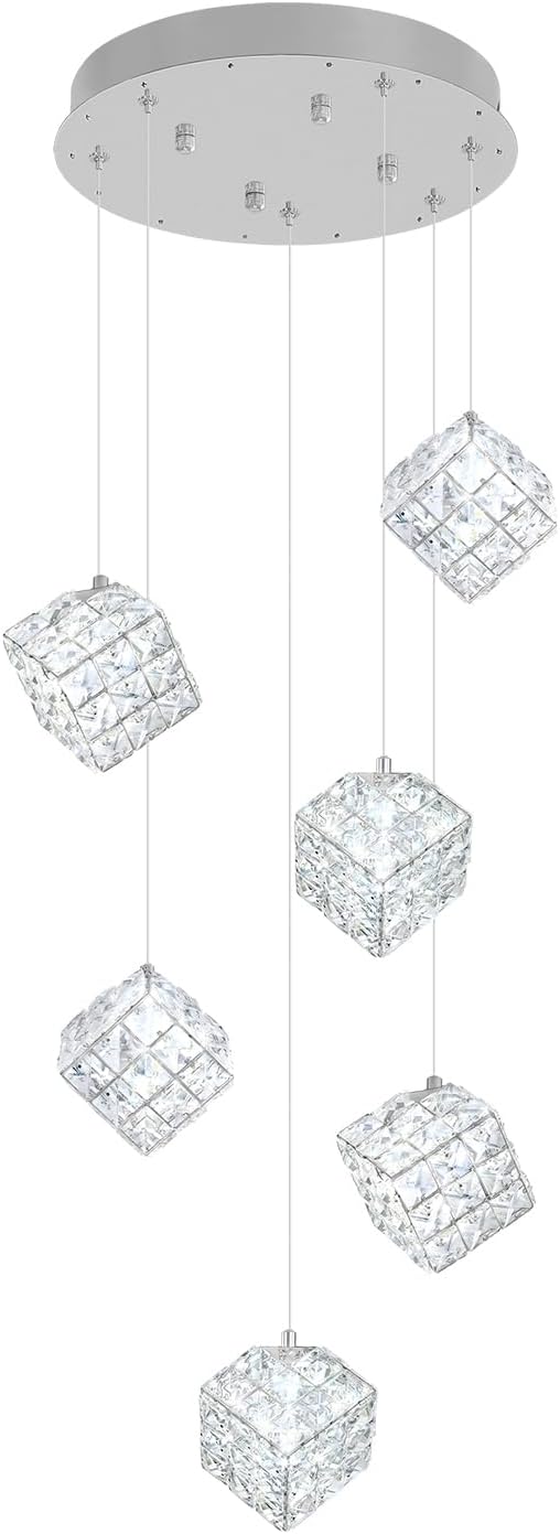 6-Lights Crystal Chandeliers for Staircases Modern Chandeliers for High Ceilings Crystal Pendant Light Fixture for Living Room Kitchen Island Foyer Hallway Bar