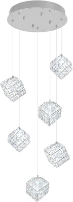 6-Lights Crystal Chandeliers for Staircases Modern Chandeliers for High Ceilings Crystal Pendant Light Fixture for Living Room Kitchen Island Foyer Hallway Bar