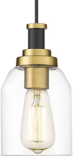 zeyu Modern Gold Pendant Light, 1-Light Glass Hanging Light for Kitchen Dining Room, Clear Glass Shade, Black and Gold Finish, ZG33M1L BK+BG