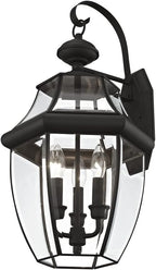 Livex Lighting 2351-07 Monterey 3 Light Outdoor Bronze Finish Solid Brass Wall Lantern with Clear Beveled Glass