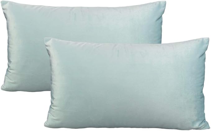 Light Blue Lumbar Velvet Soft Solid Throw Pillow Cases Decorative Rectangle Cozy Cushion Covers Home Decor for Living Room Couch Sofa Car 12"x20" Set of 2