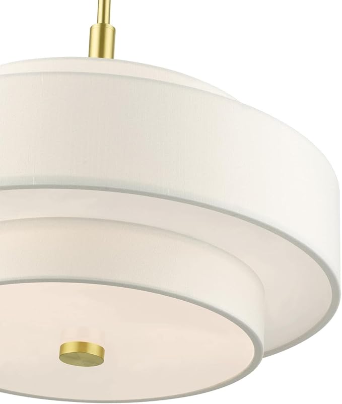 Livex Lighting 50874-12 Meridian Collection 4-Light Chandelier with Off-White Hardback Fabric Shade, Satin Brass,18" L x 18" W x 52" H